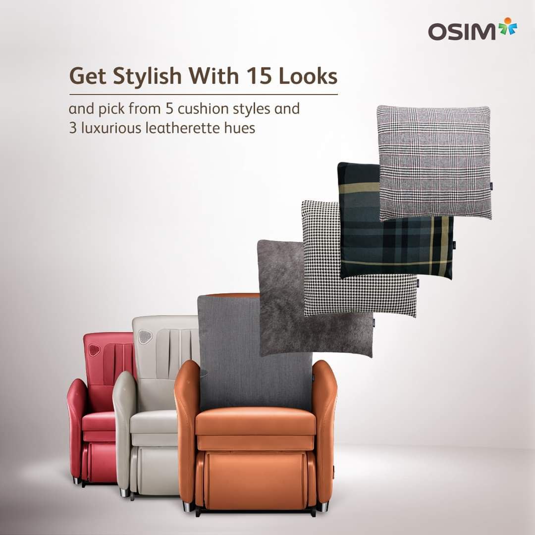 OSIM uDiva 3 (Red) Transformer Smart Sofa + Cushion Cover (Herringbone)